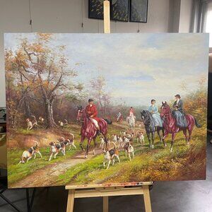 Vibrant Oil Painting of Retro Hunting Scene